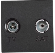 Розетка телевизионная-радио-спутниковая TV-SAT проходная - 2 модуля. Цвет Чёрный. Bticino серия CLASSIA. RG4217M2P14