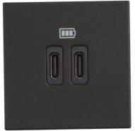 Розетка зарядное устройство USB 2 разъёма тип - C/тип - C 3000мА - 2 модуля. Цвет Чёрный. Bticino серия CLASSIA. RG4286C2