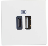 Розетка зарядное устройство USB 2 разъёма тип - C/тип - A 3000мА - 2 модуля. Цвет Белый. Bticino серия CLASSIA. RW4287C2